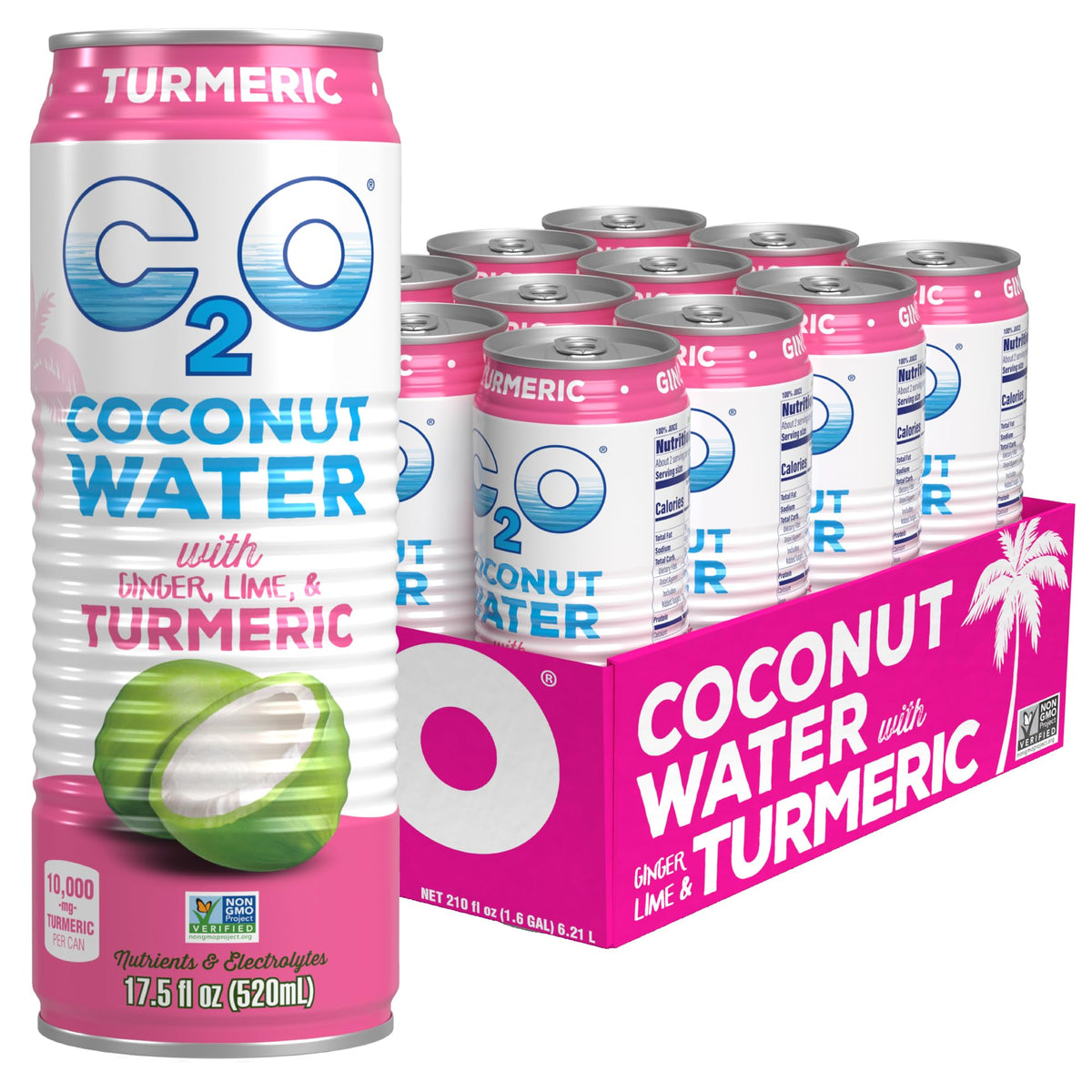 C2O Coconut Water with Ginger, Lime & Turmeric (12 Pack)