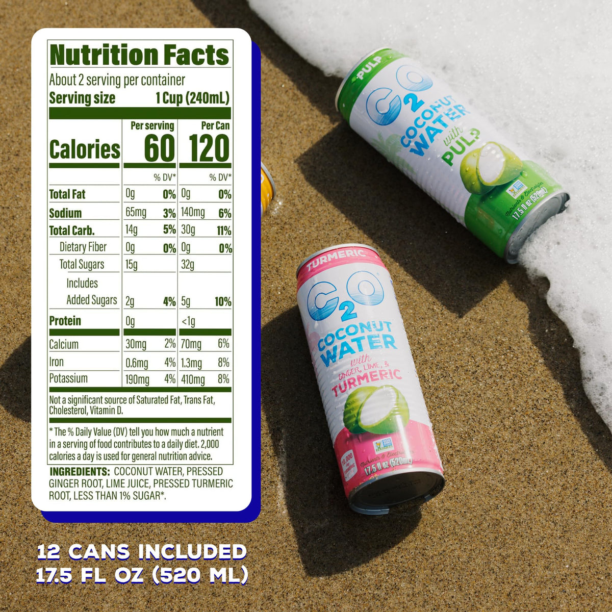 C2O Coconut Water with Ginger, Lime & Turmeric (12 Pack)