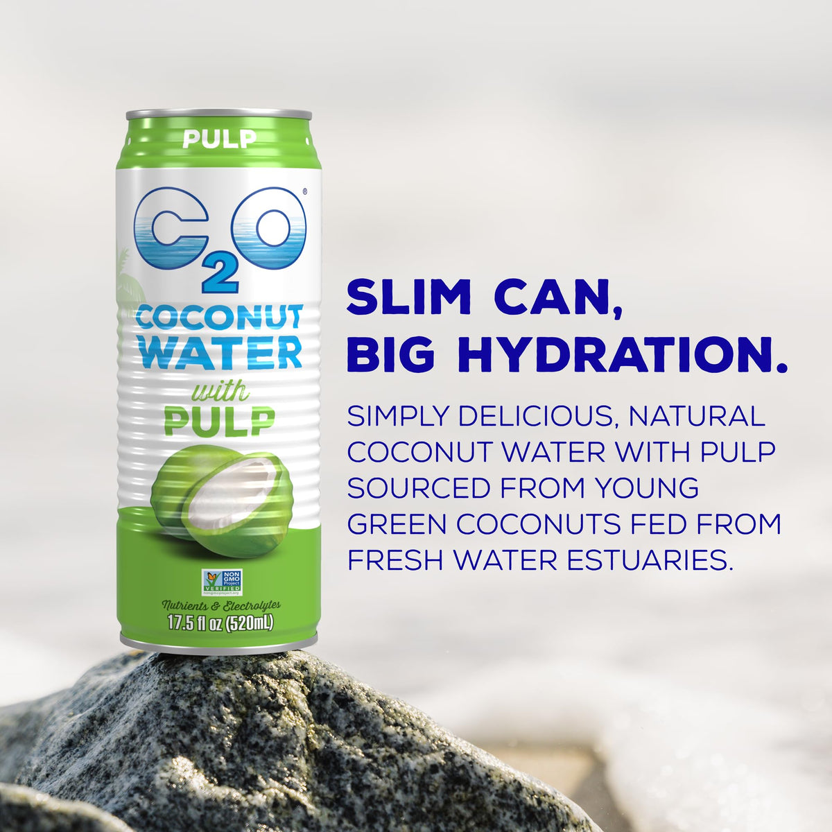 C2O Coconut Water with Pulp (12 Pack) – Fresh Coconut Water, Electrolytes & Potassium | Plant Based, Non-GMO
