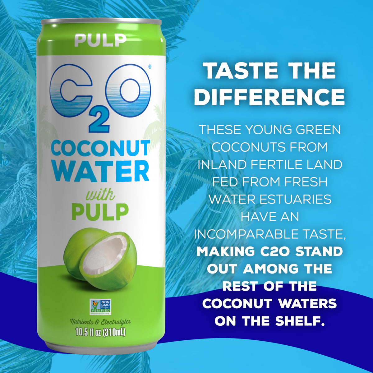 C2O Coconut Water with Pulp – Original Flavor, 15 Can Pack | Fresh Coconut Water, Natural Hydration