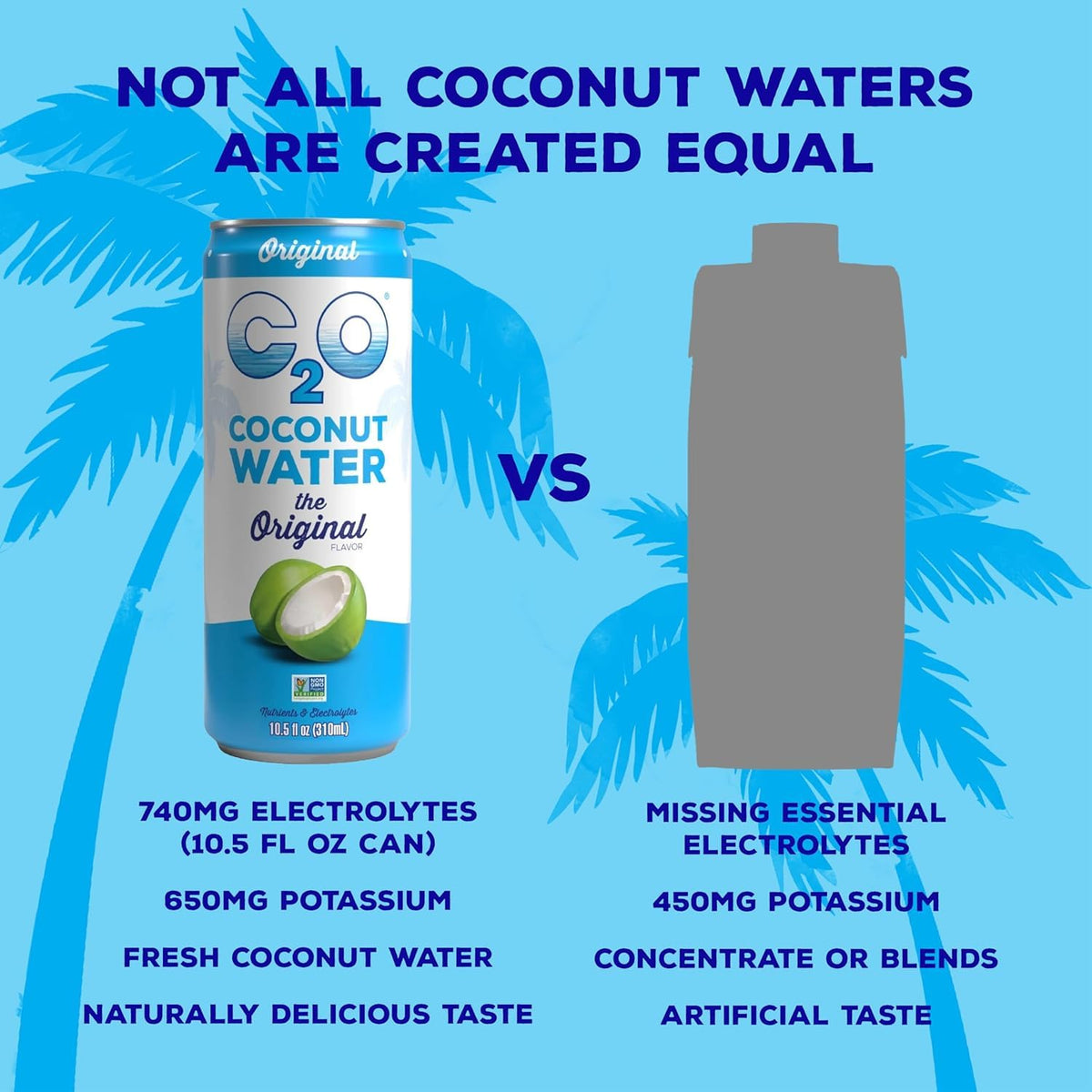 C2O Original Coconut Water - 15 Pack, 10.5 oz Cans | Natural Hydration, Electrolytes & Potassium