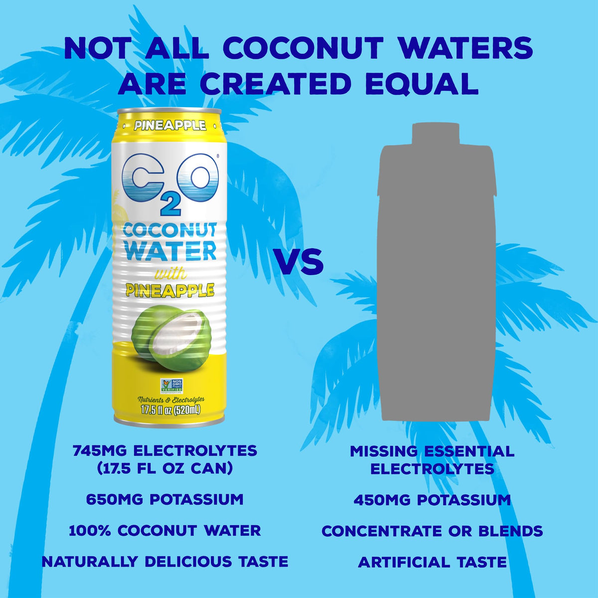 C2O Coconut Water with Pineapple – 12 Pack (17.5 oz Cans) | Fresh Coconut Water, Plant-Based Hydration