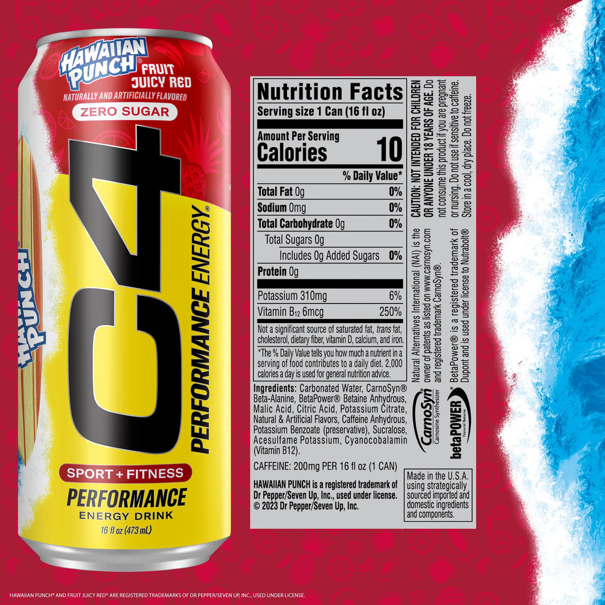 C4 Energy Drink Hawaiian Punch Fruit Juicy Red – Sugar-Free Pre-Workout, 16oz x12