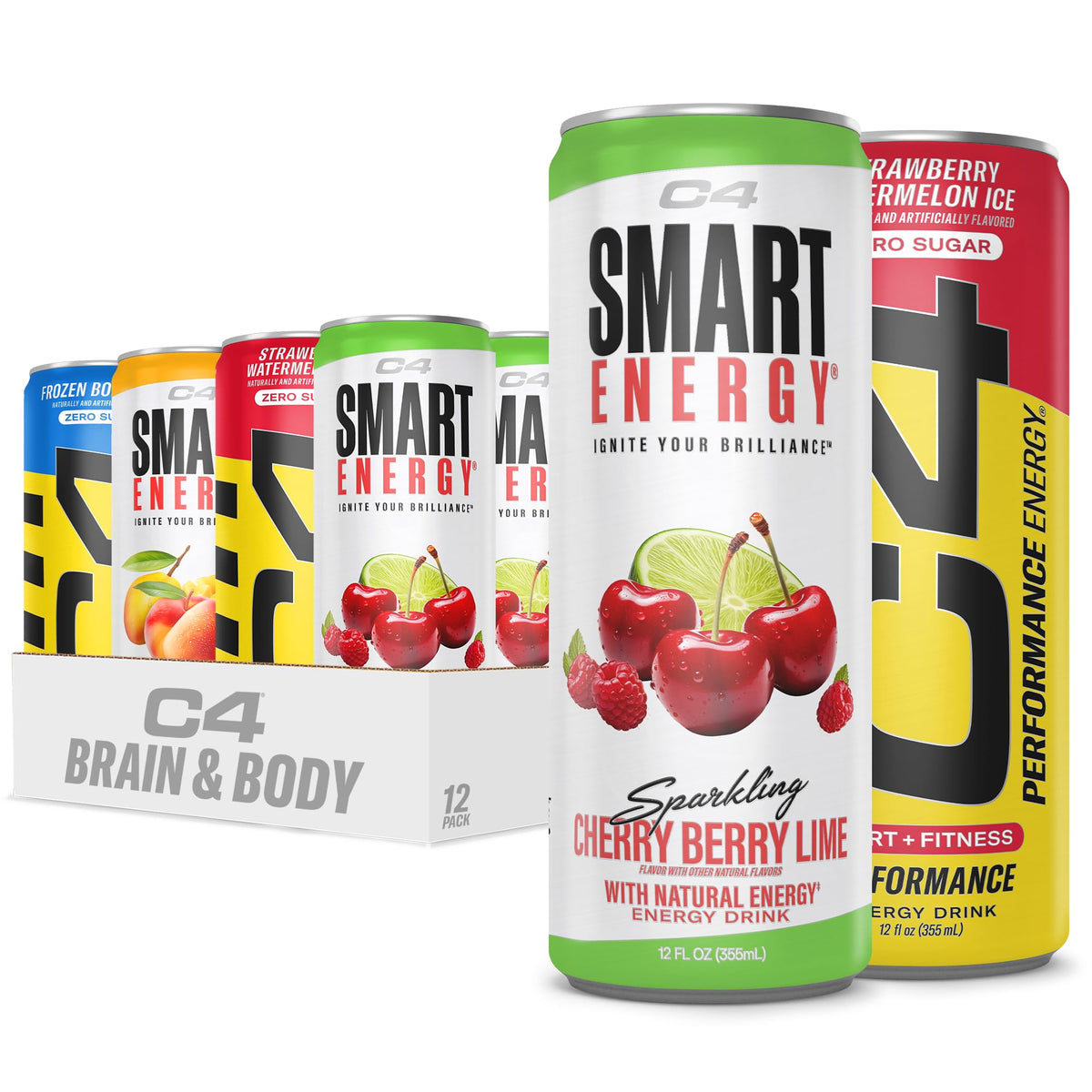 C4 Energy & Smart Energy Drinks Variety Pack — Sugar Free, Zero Calorie, 4 Flavors (12 Pack)
