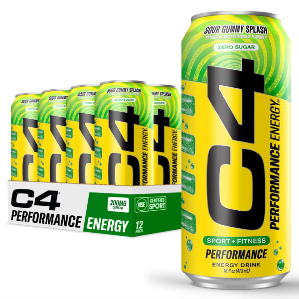 C4 Energy Carbonated Zero Sugar Sour Gummy Splash – 16oz Can (Pack of 12) | Pre-Workout with Beta-Alanine