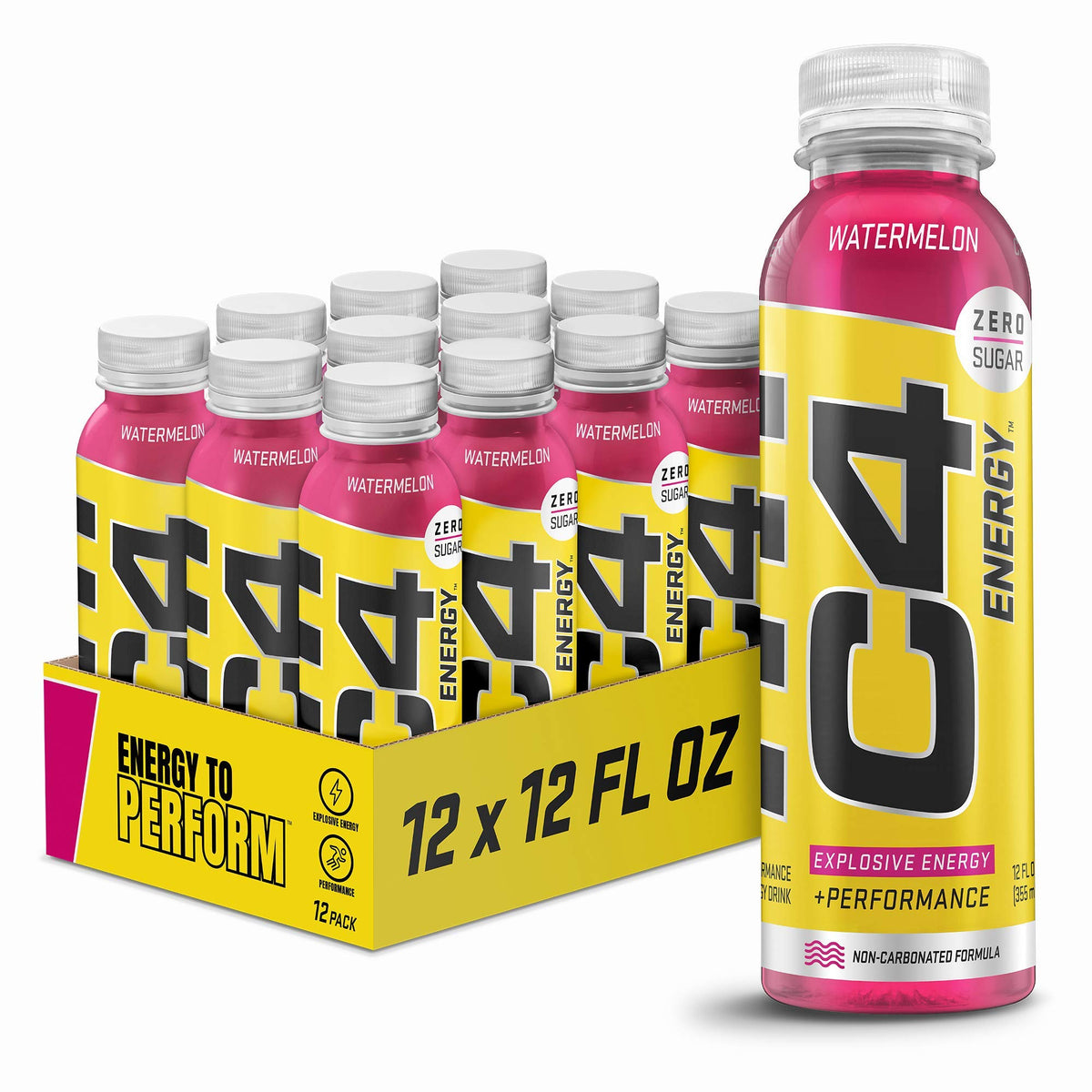 C4 Energy Non-Carbonated Zero Sugar Drink – Watermelon Flavor, 12 Fl Oz, Pack of 12
