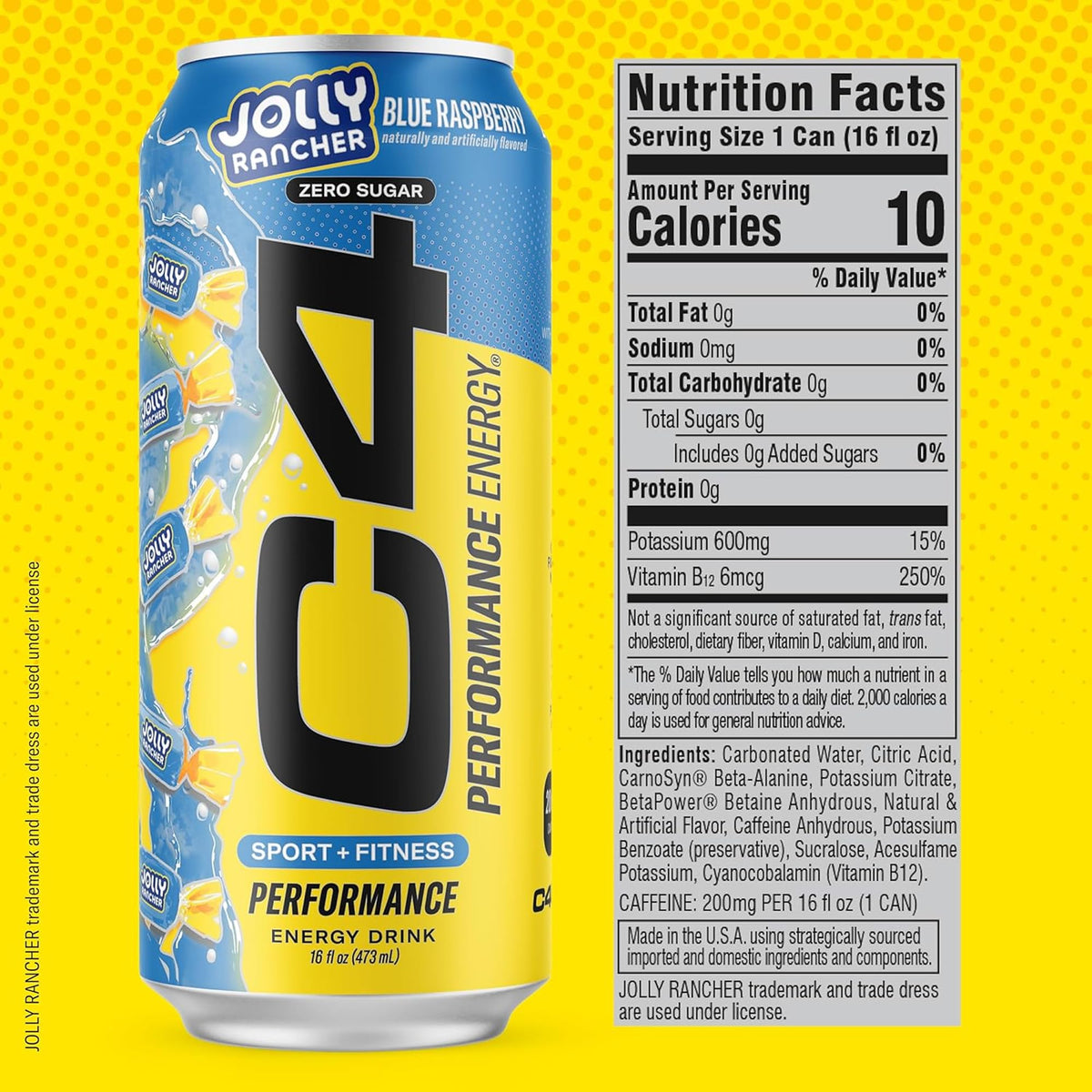 C4 Performance Energy Drink Jolly Rancher Variety Pack — Zero Sugar, 200mg Caffeine
