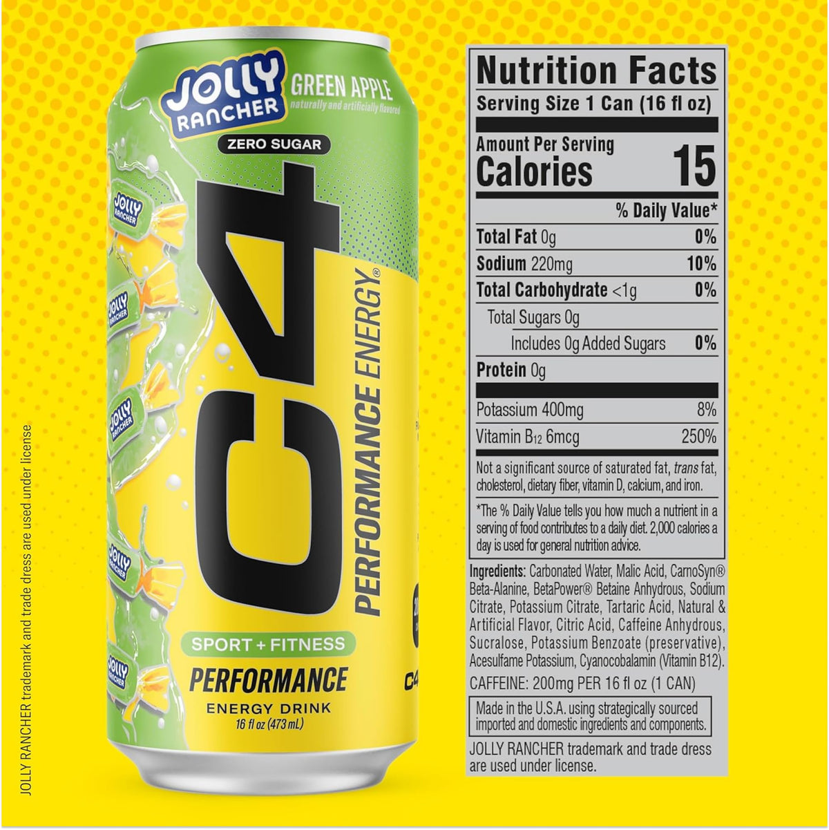 C4 Performance Energy Drink Jolly Rancher Variety Pack — Zero Sugar, 200mg Caffeine