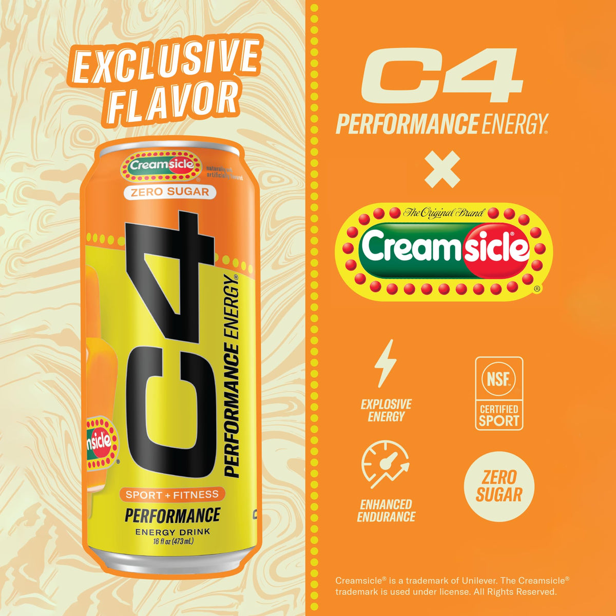 C4 Performance Energy Drink Orange Creamsicle — Zero Sugar Preworkout, 200mg Caffeine, 16 oz (12 Pack)
