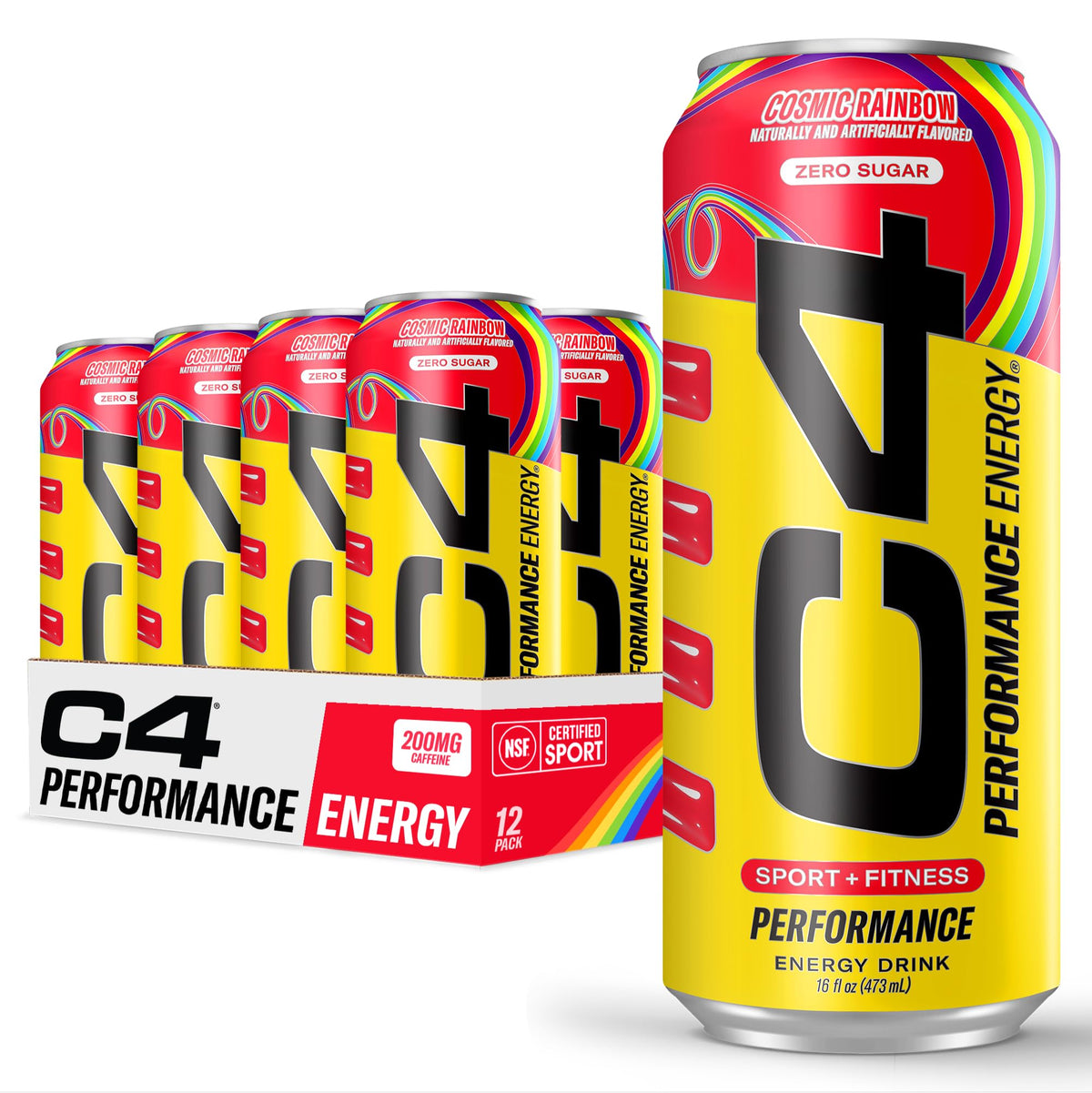 C4 Performance Energy Cosmic Rainbow – Zero Sugar Preworkout, 200mg Caffeine, 16 oz (12 Pack)