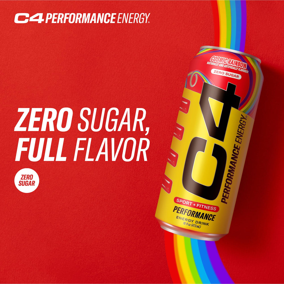 C4 Performance Energy Cosmic Rainbow – Zero Sugar Preworkout, 200mg Caffeine, 16 oz (12 Pack)