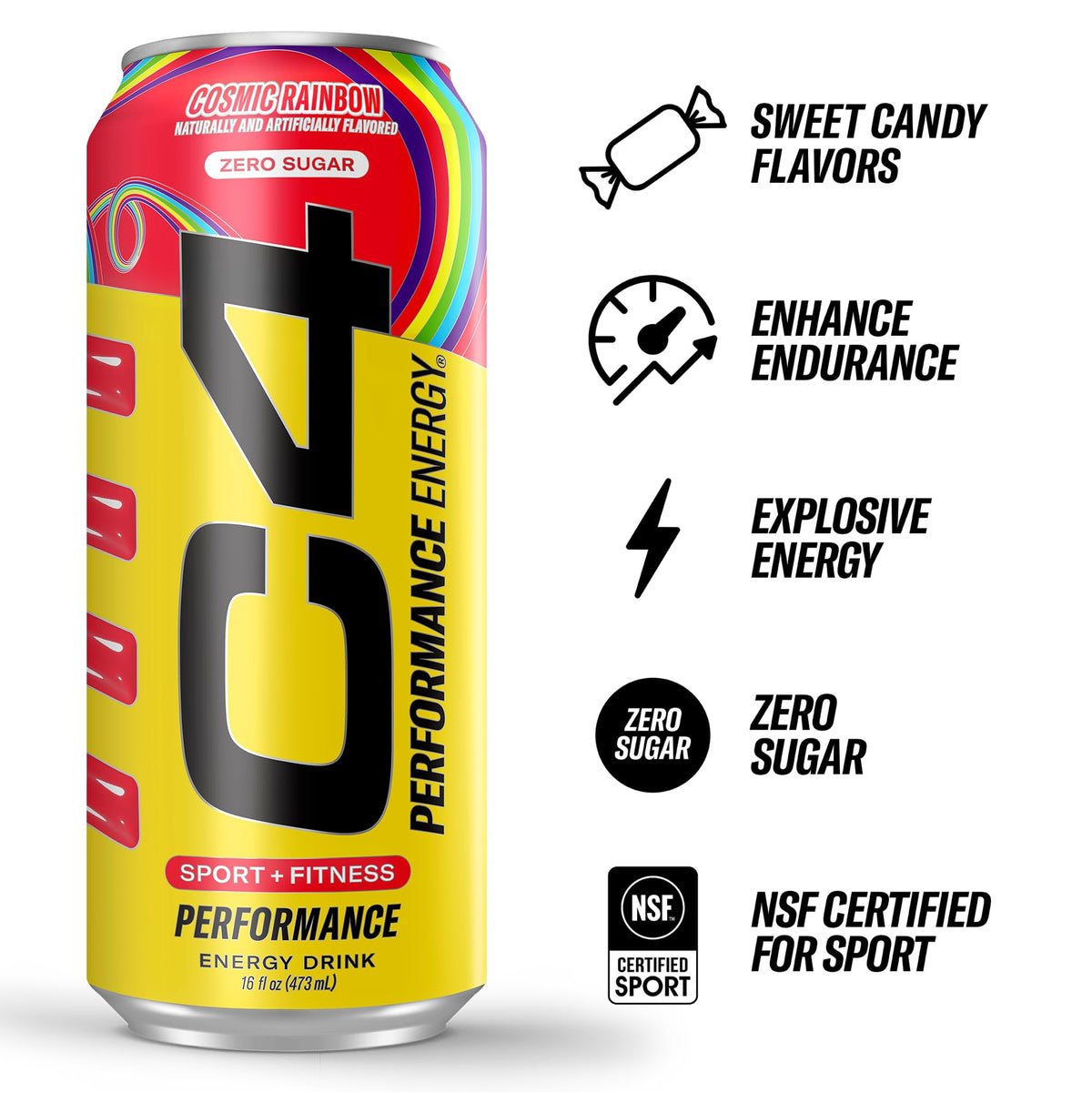 C4 Performance Energy Cosmic Rainbow – Zero Sugar Preworkout, 200mg Caffeine, 16 oz (12 Pack)