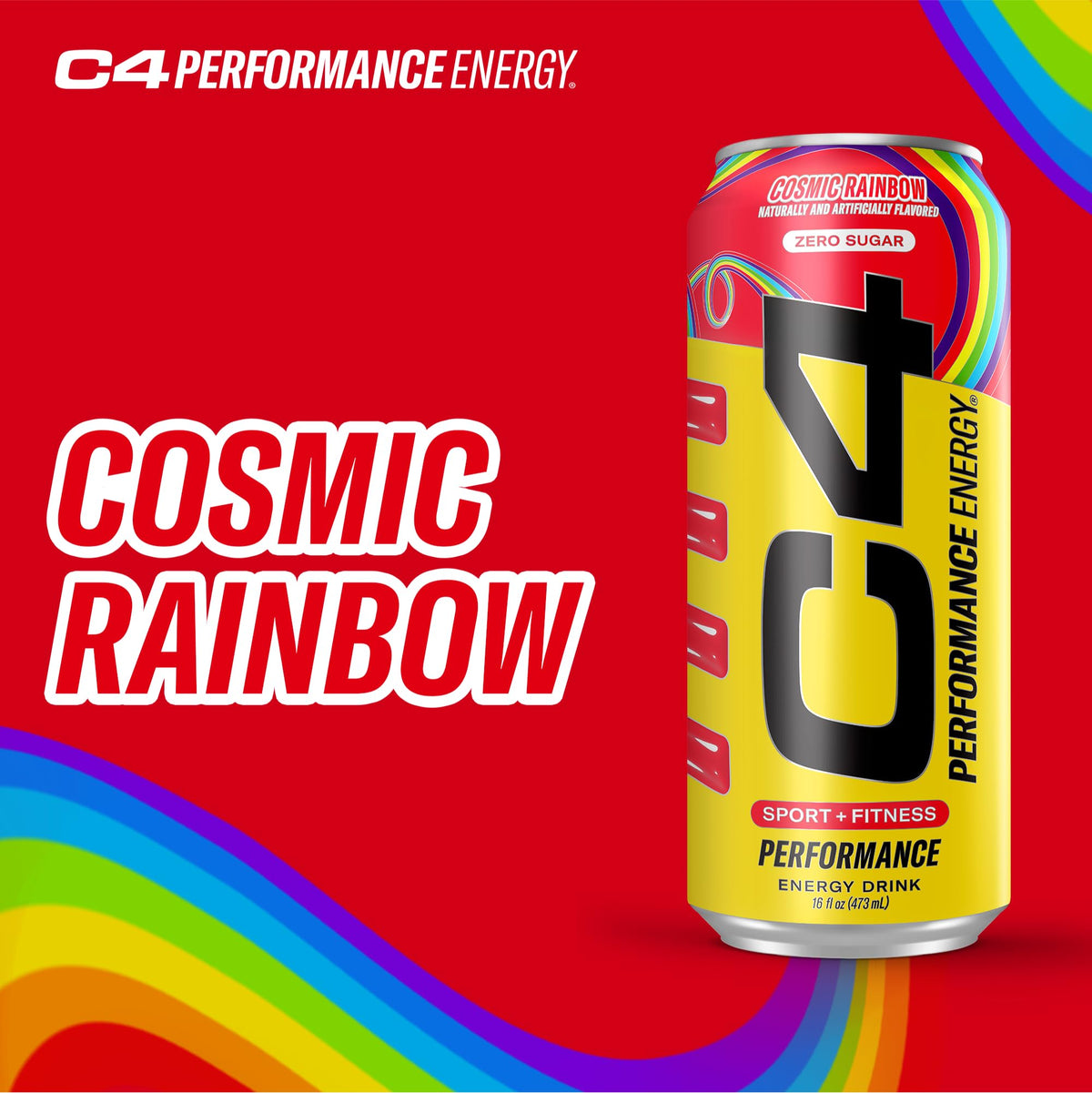 C4 Performance Energy Cosmic Rainbow – Zero Sugar Preworkout, 200mg Caffeine, 16 oz (12 Pack)