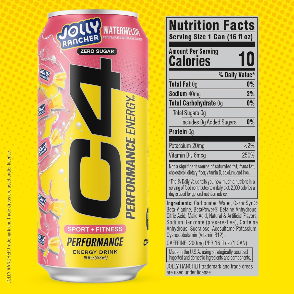 C4 Performance Energy Drink Jolly Rancher Variety Pack — Zero Sugar, 200mg Caffeine