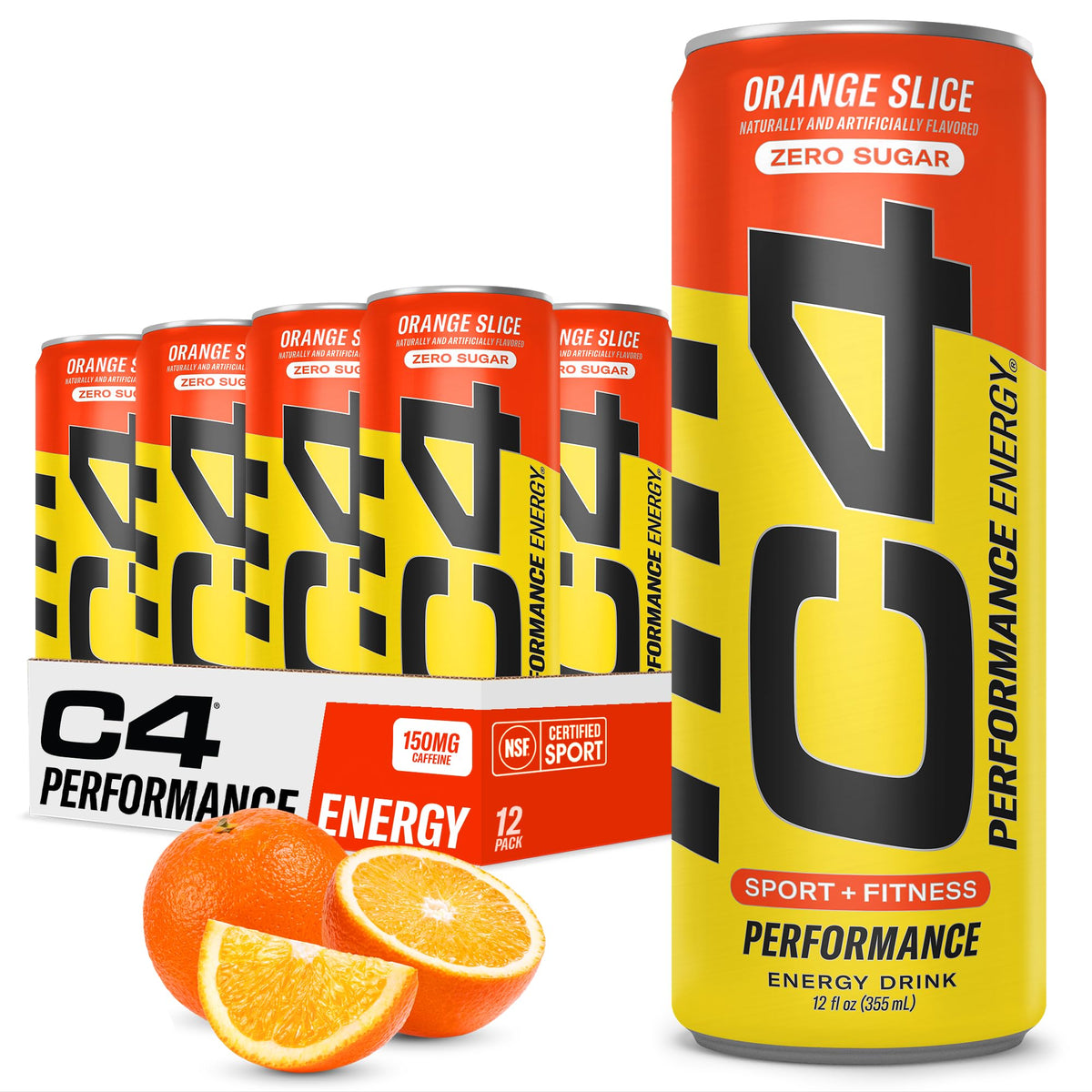 C4 Performance Energy Drink | Zero Sugar Preworkout with 150mg Caffeine (Orange Slice) | 12-Count