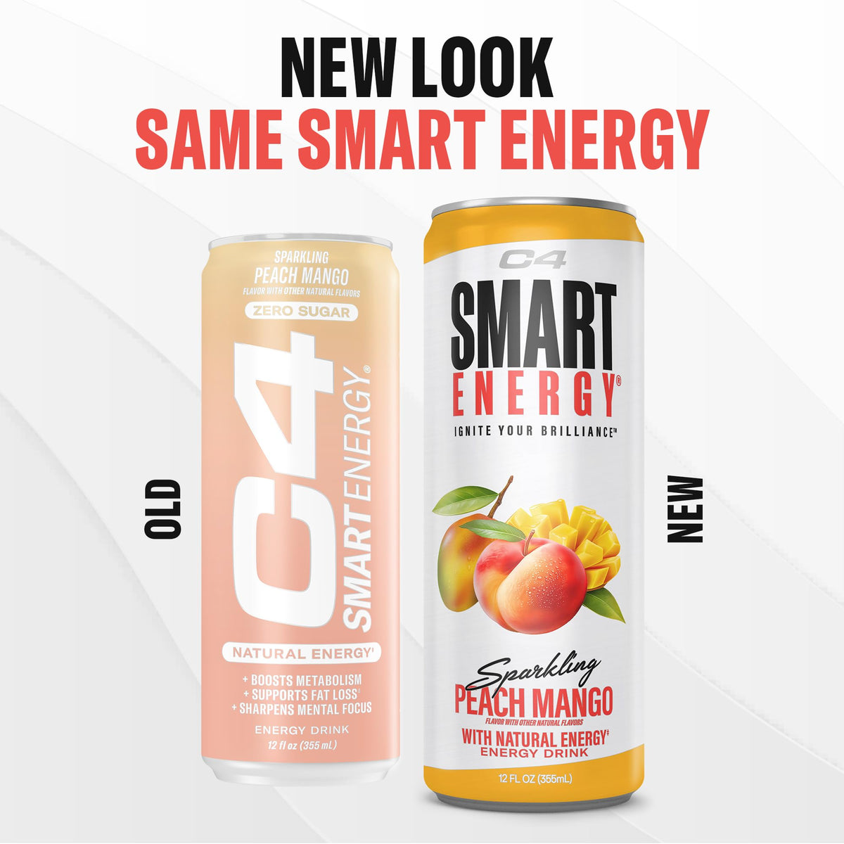 C4 Smart Energy Drink Peach Mango – Zero Sugar, 200 mg Caffeine, Natural Energy & Cognizin – 12 Pack
