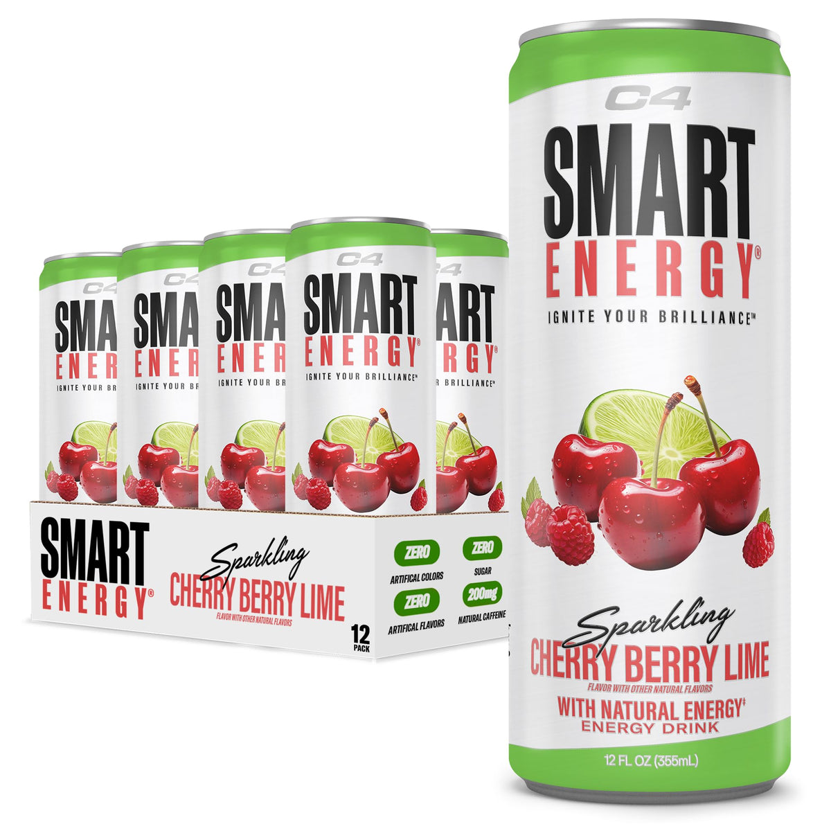 C4 Smart Energy Drink – Sugar Free Cherry Berry Lime, 12 Pack