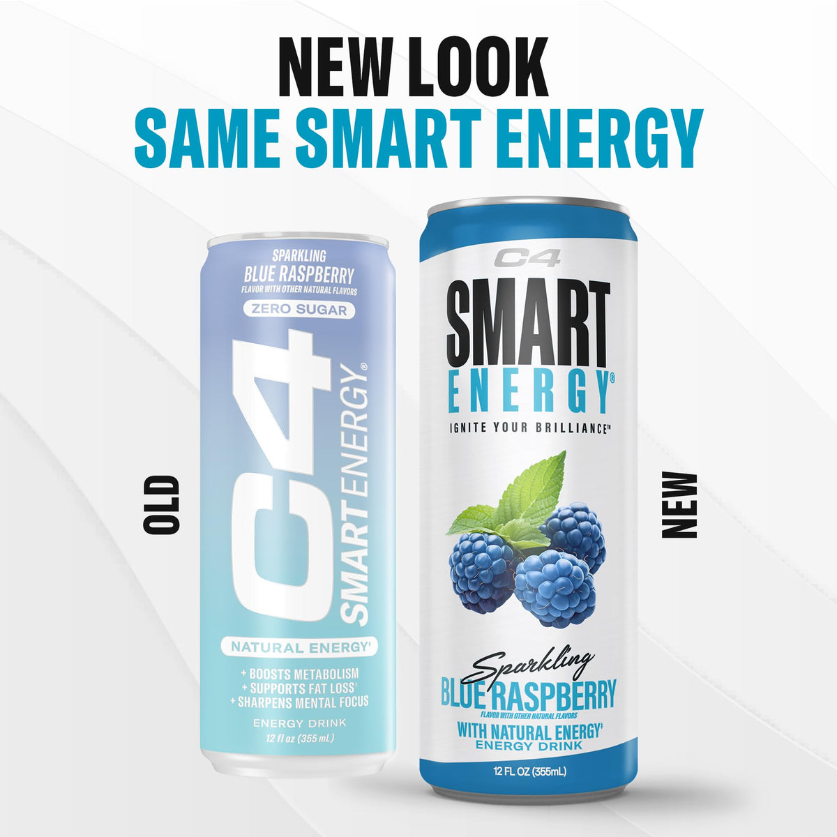 C4 Smart Energy Drink – Zero Sugar, 200mg Caffeine, Blue Raspberry (12-Pack)