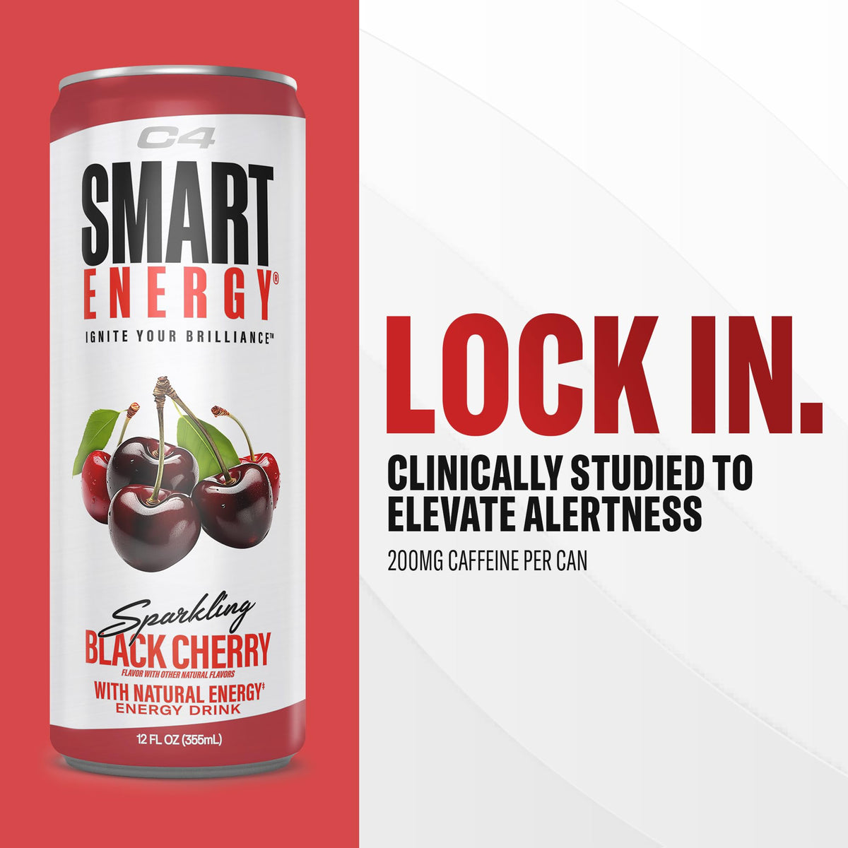 C4 Smart Energy Drink – Black Cherry (12-Pack) | 200mg Caffeine, Zero Sugar