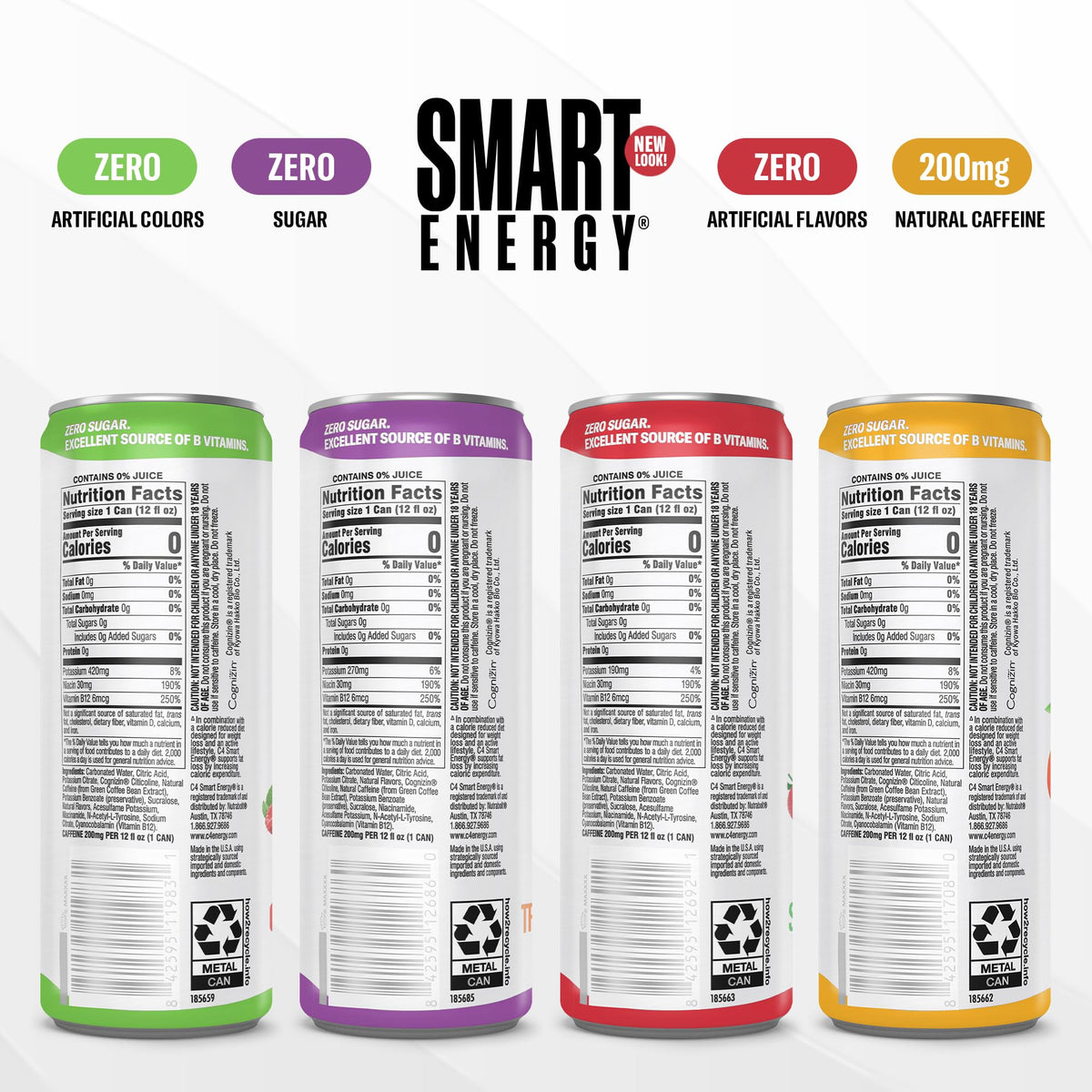 C4 Smart Energy Variety Pack – Sugar Free Energy, Focus & Nootropic Boost (12 Pack)