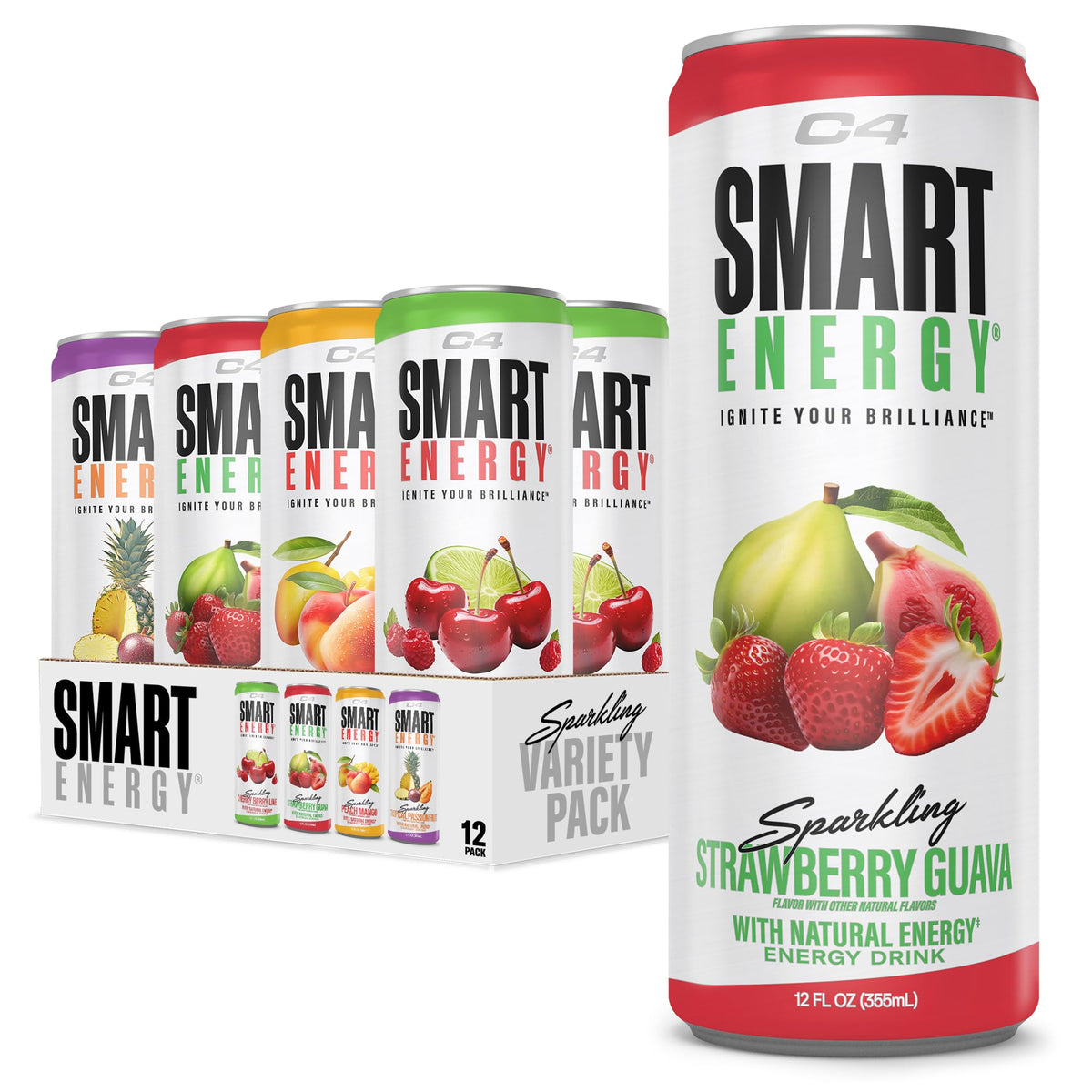 C4 Smart Energy Variety Pack – Sugar Free Energy, Focus & Nootropic Boost (12 Pack)