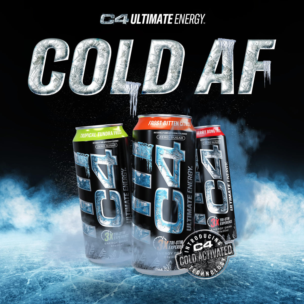 C4 Ultimate Frost Zero Sugar Energy Drink – Cherry Bomb Frost, 16oz (Pack of 12)