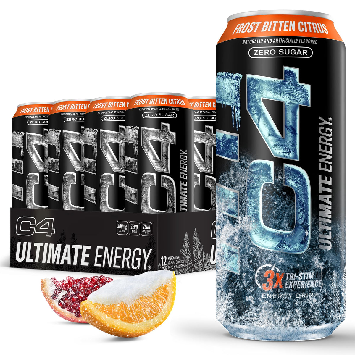 C4 Ultimate Frost Zero Sugar Energy Drink – Frost Bitten Citrus, 16oz, Pack of 12