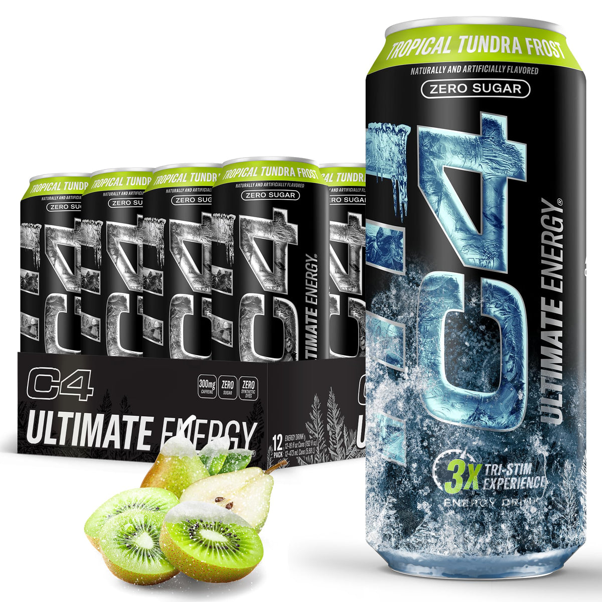 C4 Ultimate Frost Zero Sugar Energy Drink — Tri-Stim Power with 300mg Caffeine (12 x 16oz)