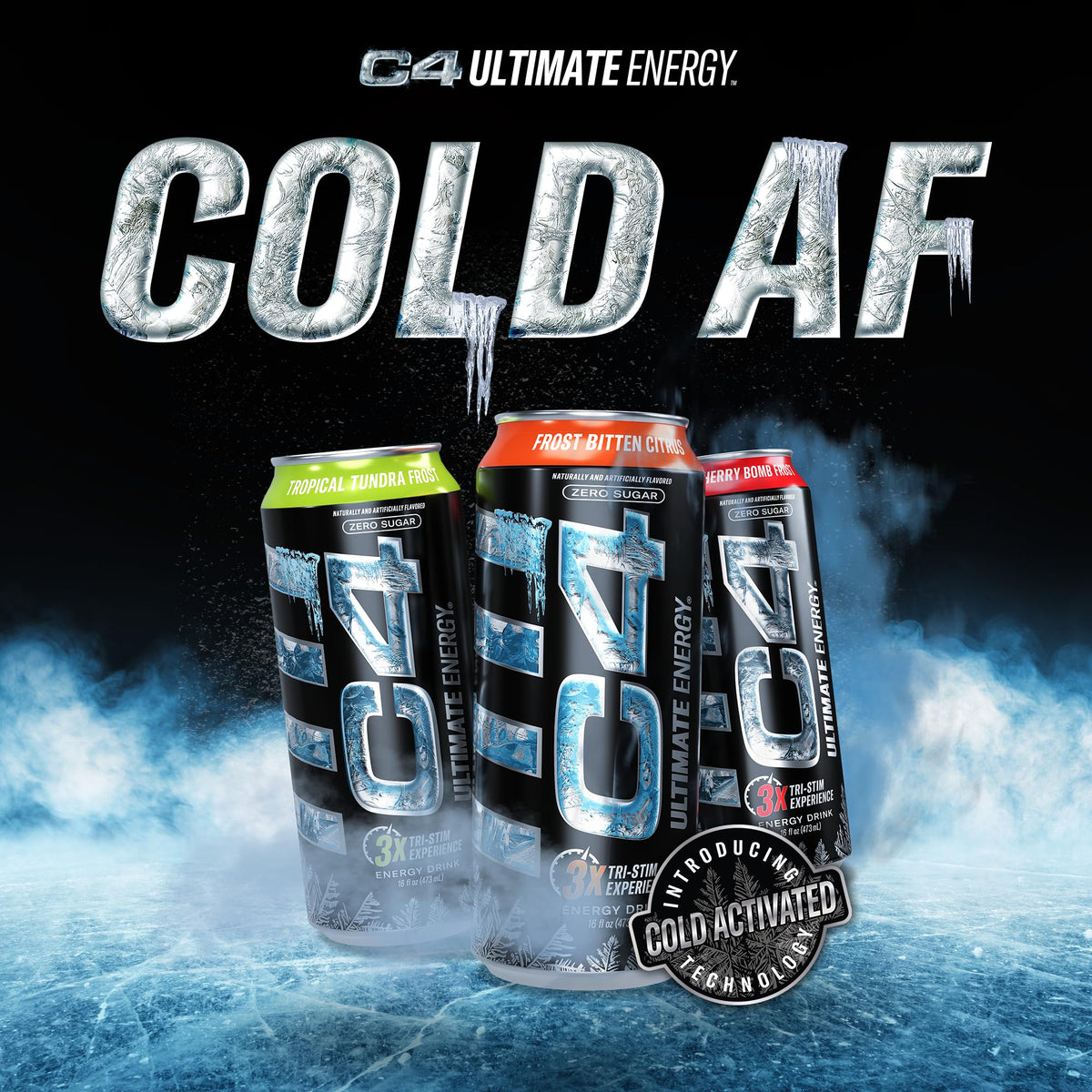 C4 Ultimate Frost Zero Sugar Energy Drink – Frost Bitten Citrus, 16oz, Pack of 12