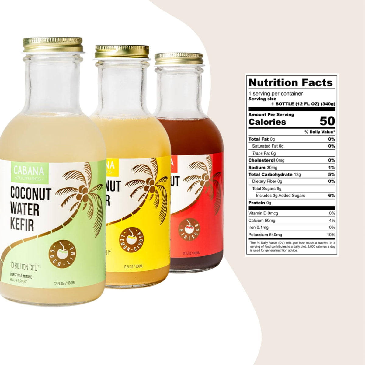 Cabana Cultures Probiotic Coconut Water Kefir – Gut Health, Hydration & Immunity Support | Variety Pack (12-Pack)