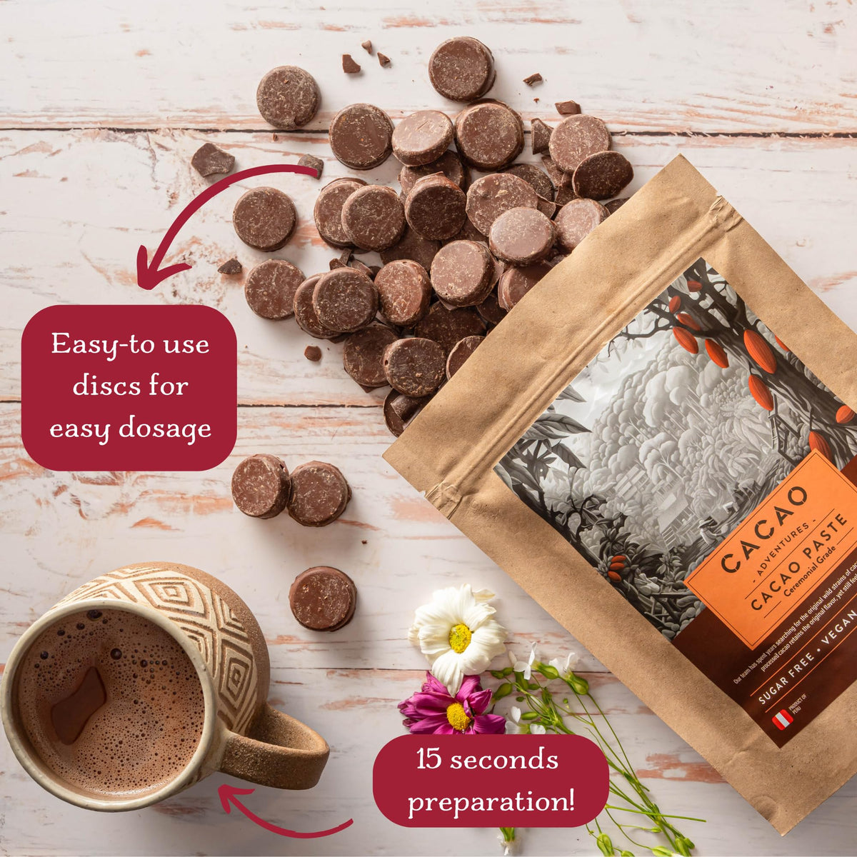 Cacao Adventures Ceremonial Grade Cacao – 100% Pure, Dairy Free & Vegan (8 oz)