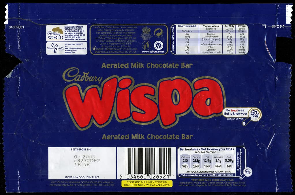 Cadbury Wispa 4 Bars (Pack of 11, 44 Bars) – Smooth Milk Chocolate