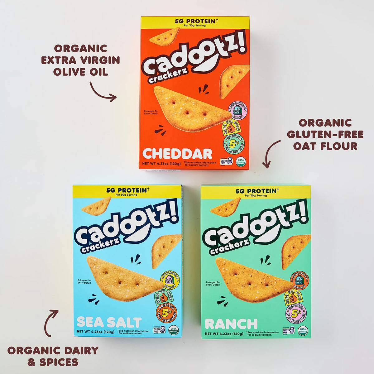 cadootz Variety Pack – Organic Protein Kids Snack (5g Protein) | Gluten Free, Kosher, No Seed Oils | 3 Pack