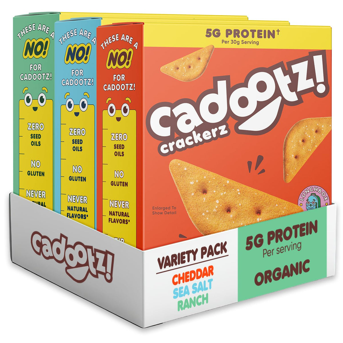 cadootz Variety Pack – Organic Protein Kids Snack (5g Protein) | Gluten Free, Kosher, No Seed Oils | 3 Pack