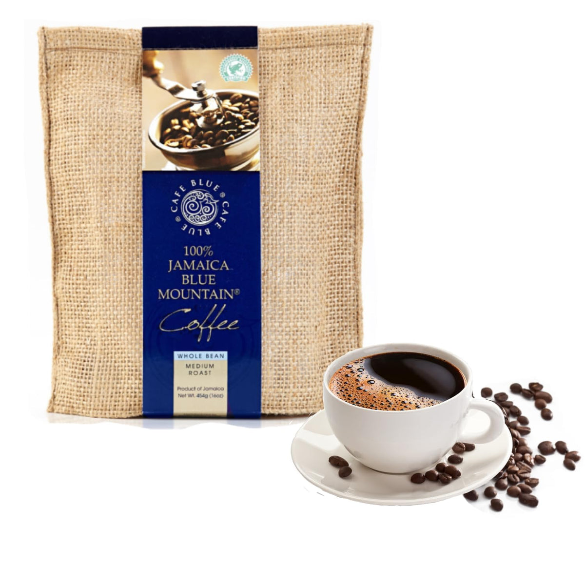 Cafe Blue – 100% Authentic Jamaica Blue Mountain Coffee (Clifton Mount), Medium Roast, 16 oz