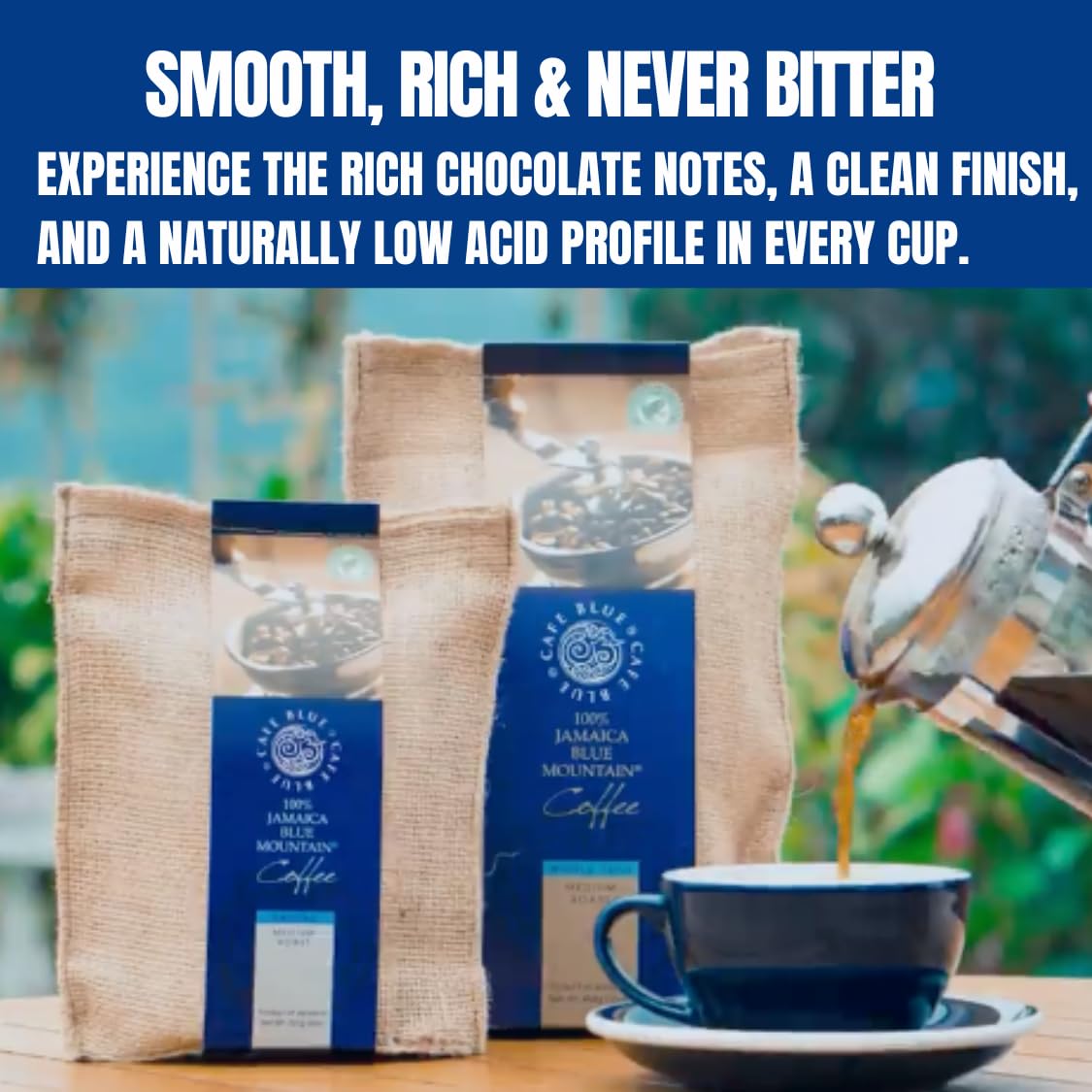 Cafe Blue – 100% Authentic Jamaica Blue Mountain Coffee (Clifton Mount), Medium Roast, 16 oz