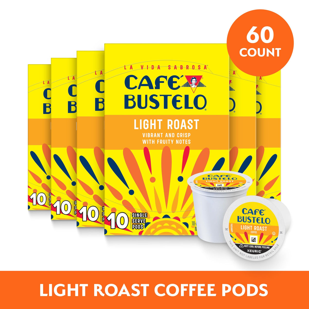 Café Bustelo Light Roast Coffee Pods — Keurig Compatible, 60 Pods (Pack of 6)