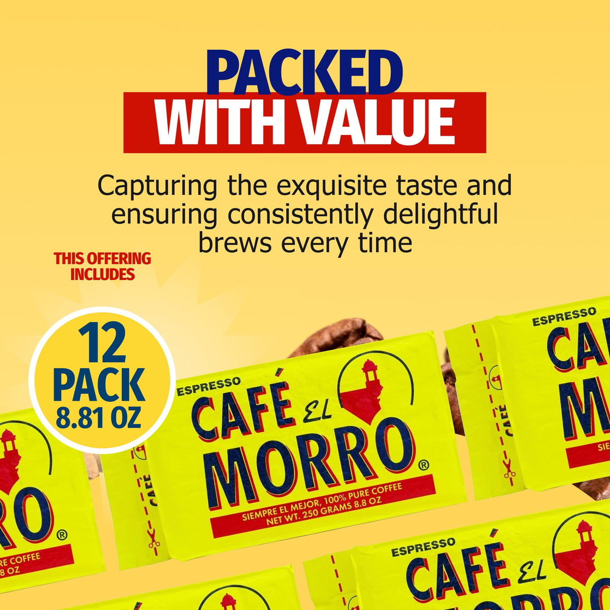 Cafe El Morro Premium Ground Coffee – 250g x12, Gourmet Dark Roast Espresso, Vacuum Pack