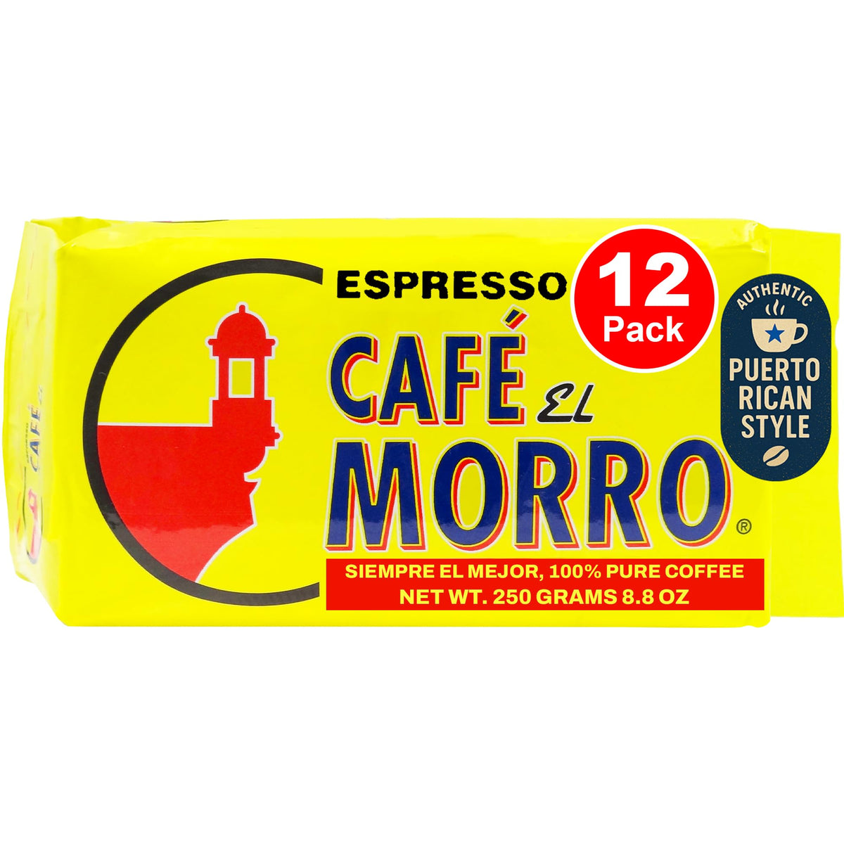 Cafe El Morro Premium Ground Coffee – 250g x12, Gourmet Dark Roast Espresso, Vacuum Pack