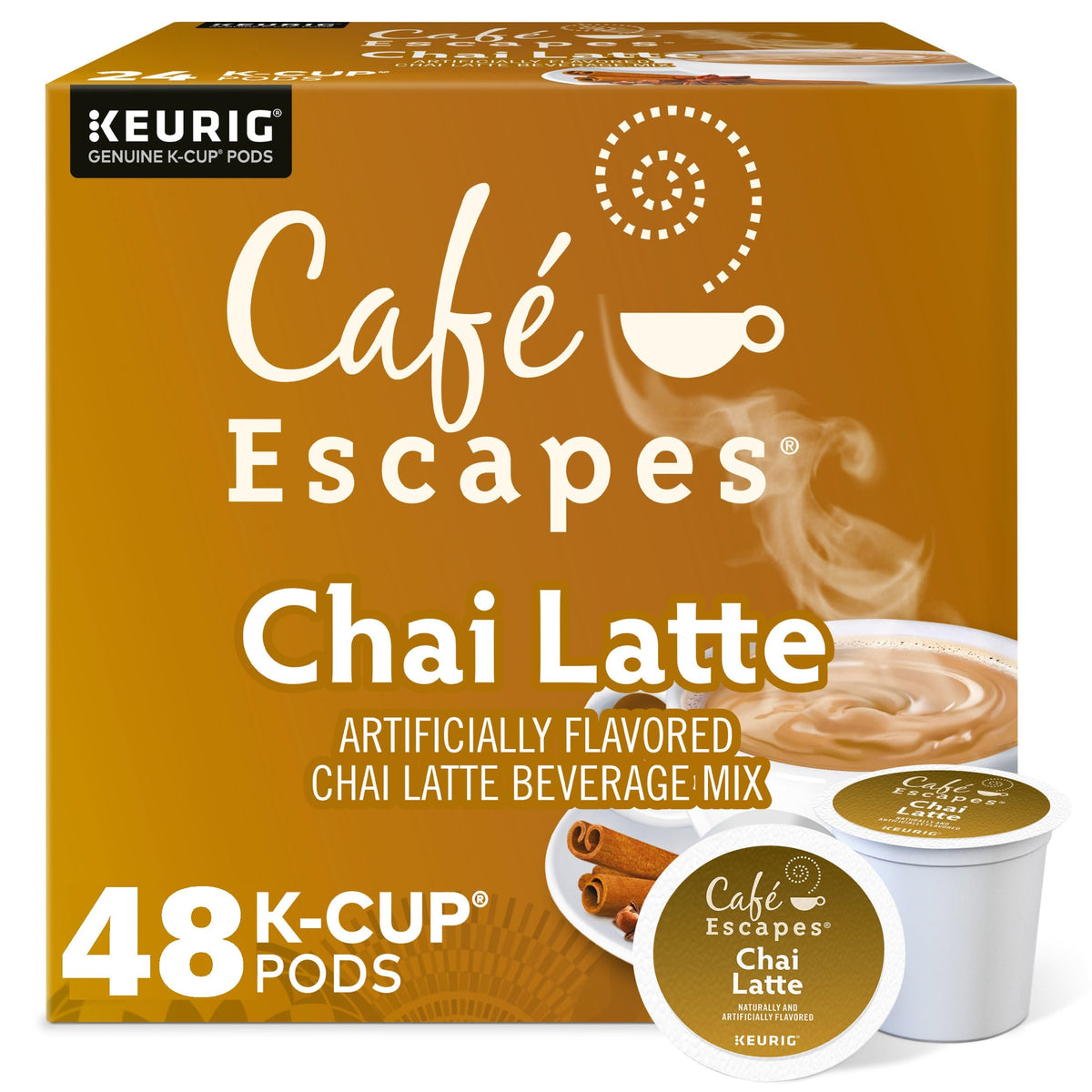 Cafe Escapes Chai Latte Tea Pods | Keurig K-Cup, 48 Count (2 Boxes)