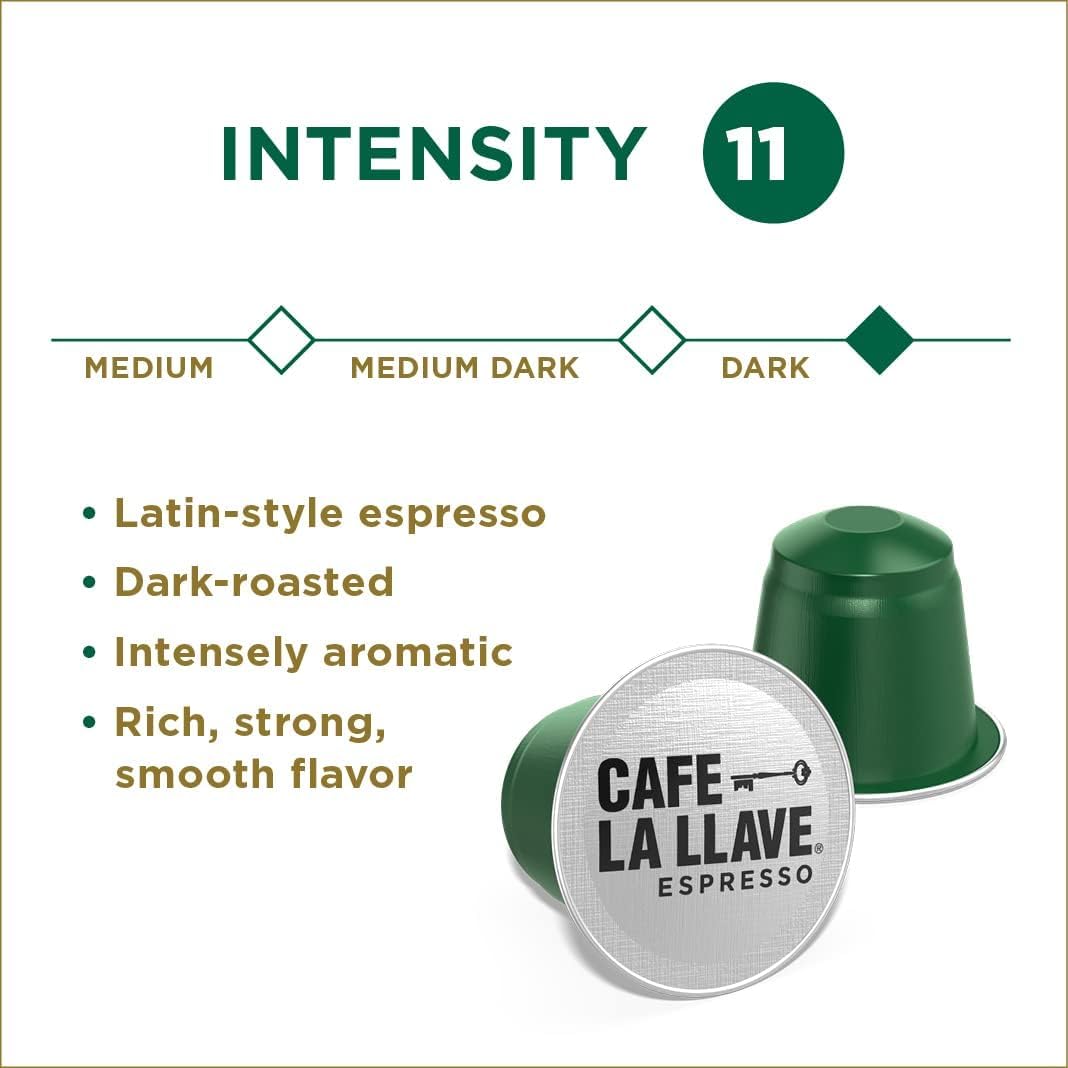 Cafe La Llave Latin Style Espresso Pods – Dark Roast, 40 Count, Nespresso Original Line Compatible