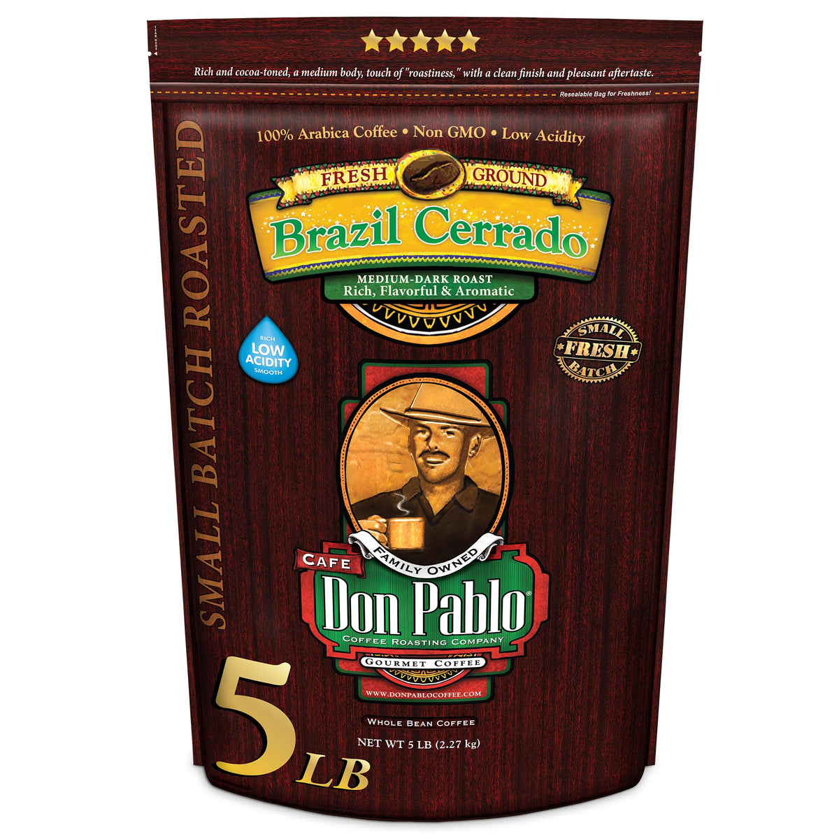 Cafe Don Pablo Brazil Cerrado — 5 lb Whole Bean Coffee, Medium Dark Roast, 100% Arabica