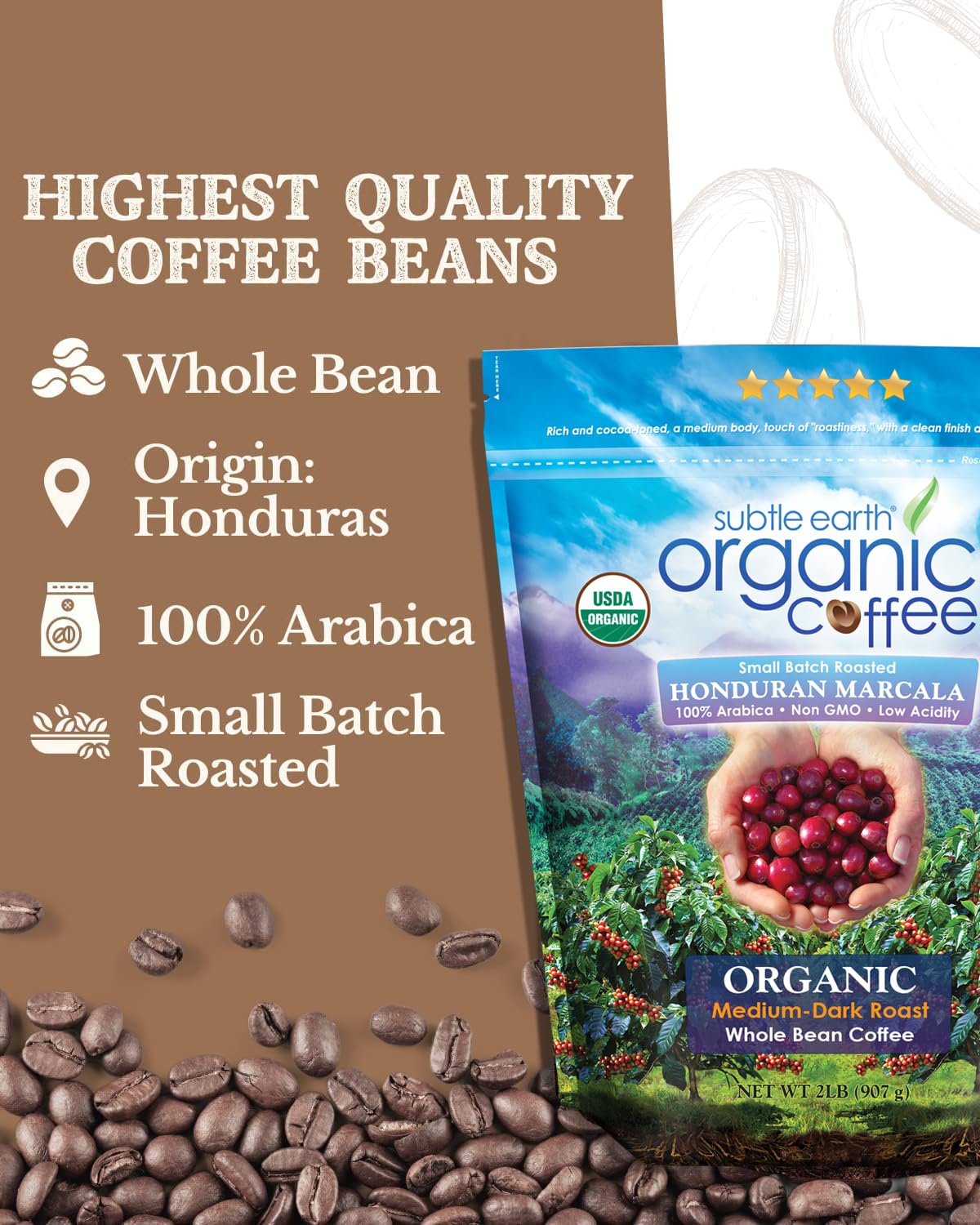 Cafe Don Pablo Subtle Earth Organic Coffee – 2lb Whole Bean, Medium-Dark Roast