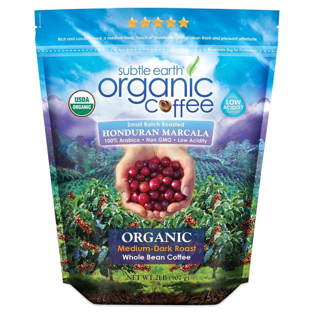 Cafe Don Pablo Subtle Earth Organic Coffee – 2lb Whole Bean, Medium-Dark Roast