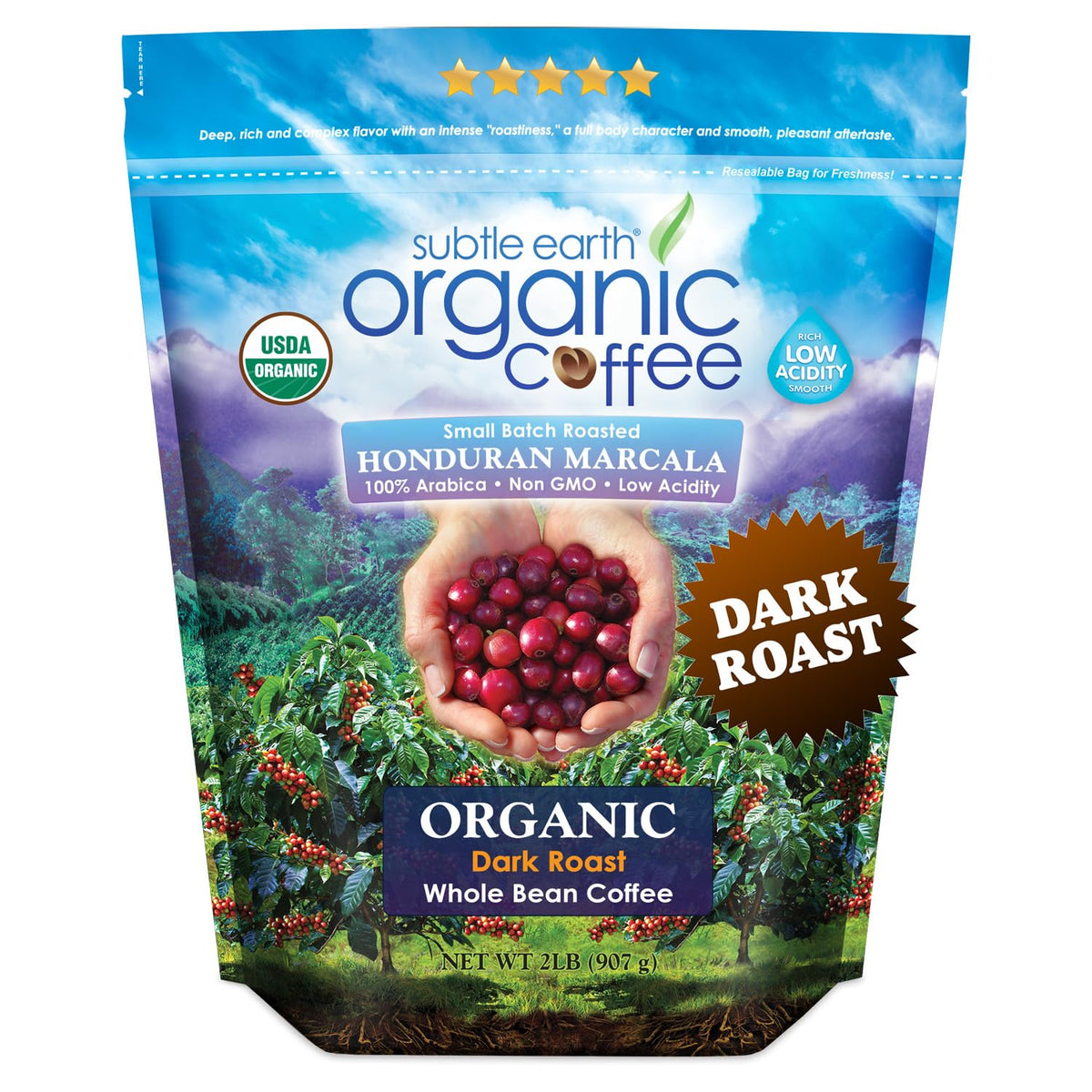 Cafe Don Pablo Subtle Earth Organic Coffee – Dark Roast, 2 lb Whole Bean, 100% Arabica, Low Acidity, Non-GMO