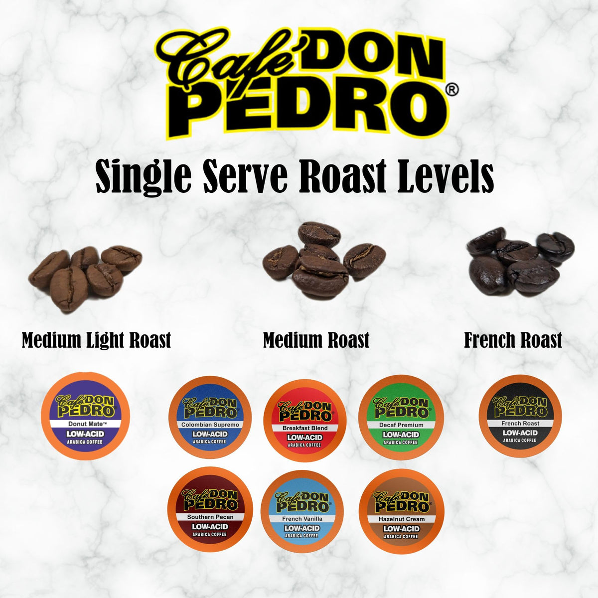 Cafe Don Pedro French Roast Low Acid Coffee Pods – Keurig K-Cup Compatible, 100% Arabica, Dark Roast