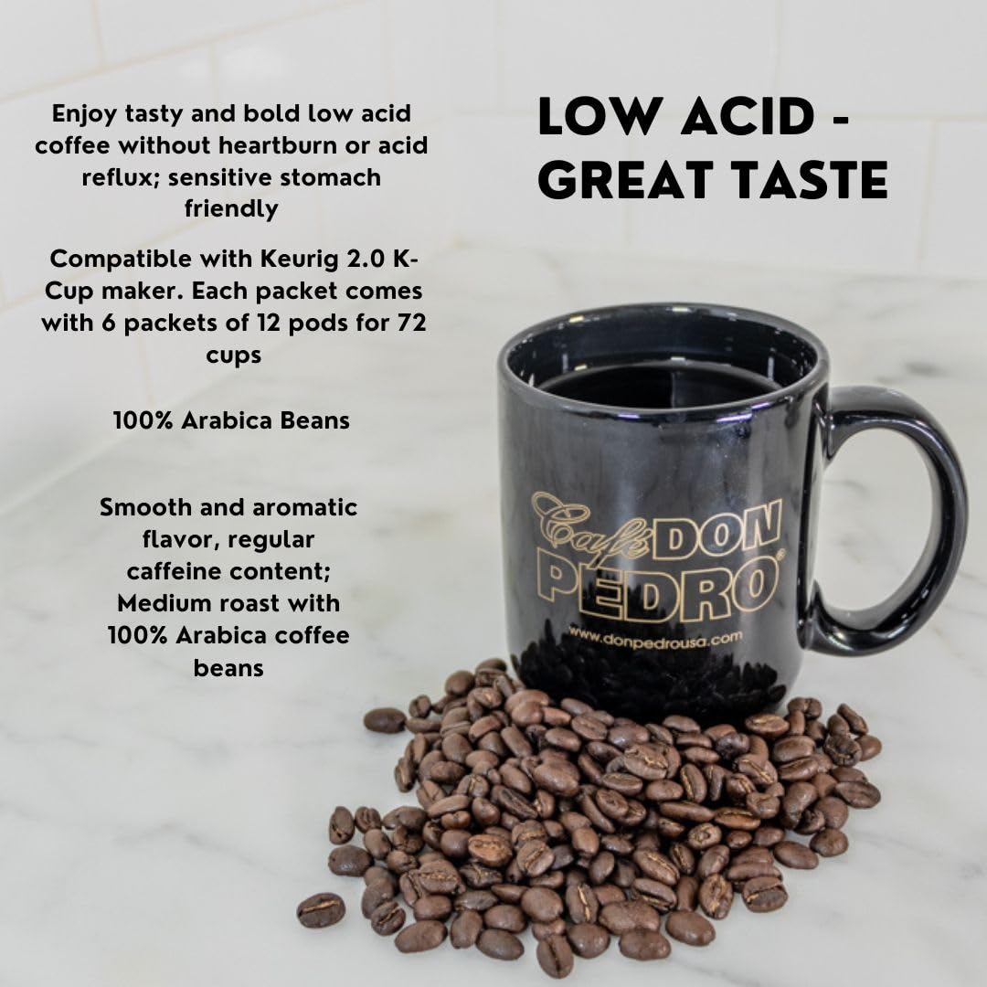 Cafe Don Pedro Southern Pecan Low Acid Coffee Pods – 100% Arabica, Keurig Compatible, 72 Count