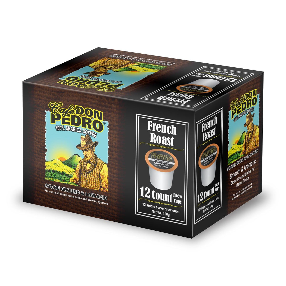 Cafe Don Pedro French Roast Low Acid Coffee Pods – Keurig K-Cup Compatible, 100% Arabica, Dark Roast