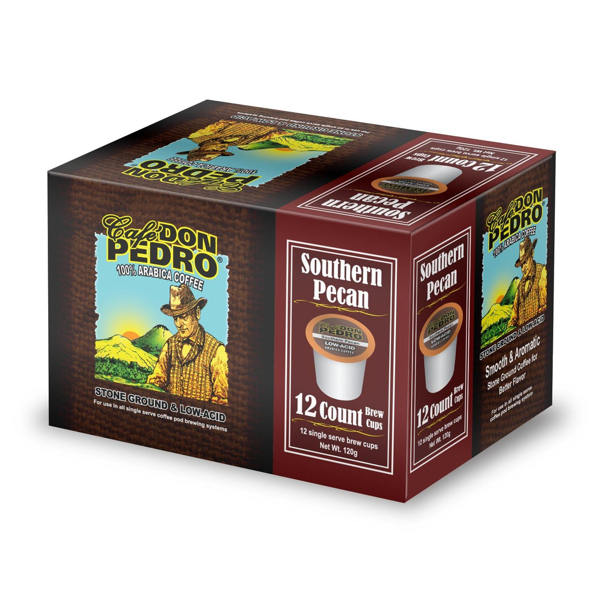 Cafe Don Pedro Southern Pecan Low Acid Coffee Pods – 100% Arabica, Keurig Compatible, 72 Count