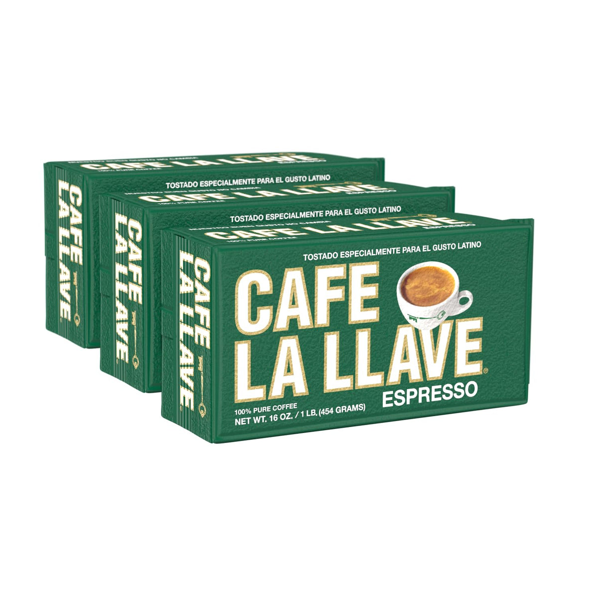 Cafe La Llave Dark Roast Ground Espresso Coffee – 16 oz Bricks (Pack 3) – Cuban-Style, Bold & Rich for Espresso, Moka Pot & Drip